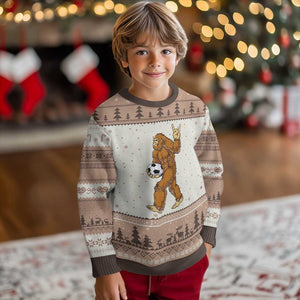 Funny Bigfoot Soccer Player Ugly Christmas Sweater Folklore Cryptid Gift TS12 Mocha Mousse Print Your Wear