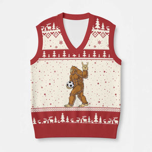 Funny Bigfoot Soccer Player V-Neck Knit Sweater Vest Folklore Cryptid Gift TS12 Beige Red Print Your Wear