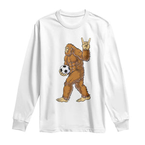 Funny Bigfoot Soccer Player Long Sleeve Shirt Folklore Cryptid Gift TS12 White Print Your Wear
