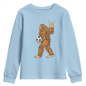 Funny Bigfoot Soccer Player Youth Sweatshirt Folklore Cryptid Gift TS12 Light Blue Print Your Wear
