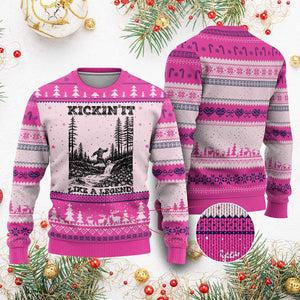 Kickin It Like A Legend Ugly Christmas Sweater Funny Bigfoot Soccer Player TS12 Hot Pink Print Your Wear