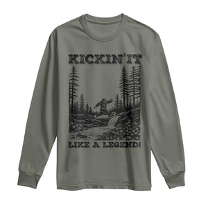 Kickin It Like A Legend Long Sleeve Shirt Funny Bigfoot Soccer Player TS12 Military Green Print Your Wear
