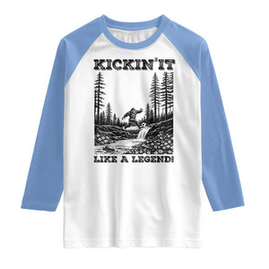 Kickin It Like A Legend Raglan Shirt Funny Bigfoot Soccer Player TS12 White Carolina Blue Print Your Wear