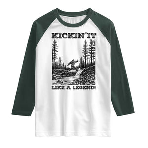 Kickin It Like A Legend Raglan Shirt Funny Bigfoot Soccer Player TS12 White Dark Forest Green Print Your Wear