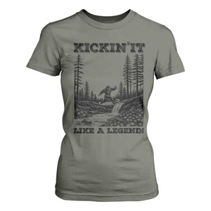 Kickin It Like A Legend T Shirt For Women Funny Bigfoot Soccer Player TS12 Military Green Print Your Wear