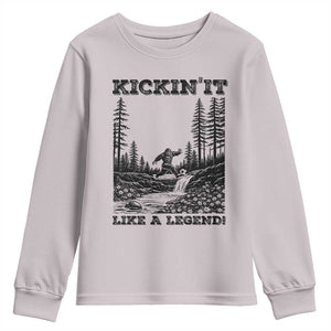 Kickin It Like A Legend Youth Sweatshirt Funny Bigfoot Soccer Player TS12 Ice Gray Print Your Wear
