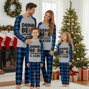 Drink Beer And Watch Soccer Plaid Pajama Set Funny Beer Lover TS12 Blue Plaid Print Your Wear