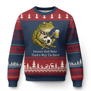 Funny Frog Lover Ugly Christmas Sweater Soccer And Beer That Is Why I Am Here TS12 Navy Red Print Your Wear