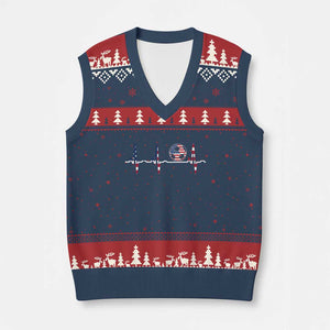 USA Soccer Heartbeat V-Neck Knit Sweater Vest American Flag Football Pulse TS12 Navy Red Print Your Wear