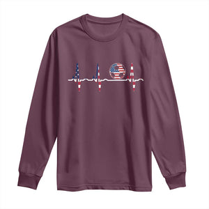 USA Soccer Heartbeat Long Sleeve Shirt American Flag Football Pulse TS12 Maroon Print Your Wear