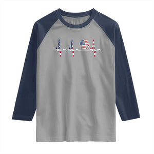 USA Soccer Heartbeat Raglan Shirt American Flag Football Pulse TS12 Sport Gray Navy Print Your Wear
