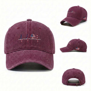 USA Soccer Heartbeat Washed Cotton Baseball Cap American Flag Football Pulse TS12 Washed Cap Universal Fit Burgundy Print Your Wear