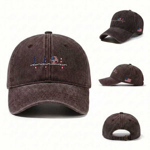 USA Soccer Heartbeat Washed Cotton Baseball Cap American Flag Football Pulse TS12 Washed Cap Universal Fit Dark Brown Print Your Wear