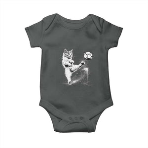 Cat Playing Soccer Baby Onesie Funny Cat Lover Gift TS12 Dark Heather Print Your Wear