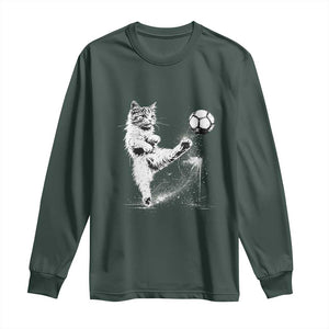 Cat Playing Soccer Long Sleeve Shirt Funny Cat Lover Gift TS12 Dark Forest Green Print Your Wear