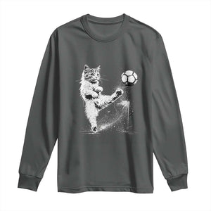 Cat Playing Soccer Long Sleeve Shirt Funny Cat Lover Gift TS12 Dark Heather Print Your Wear