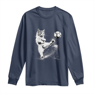 Cat Playing Soccer Long Sleeve Shirt Funny Cat Lover Gift TS12 Navy Print Your Wear