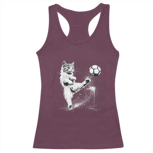 Cat Playing Soccer Racerback Tank Top Funny Cat Lover Gift TS12 Maroon Print Your Wear