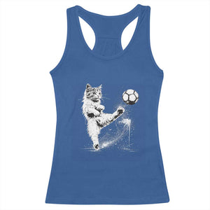 Cat Playing Soccer Racerback Tank Top Funny Cat Lover Gift TS12 Royal Blue Print Your Wear
