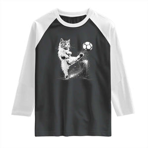 Cat Playing Soccer Raglan Shirt Funny Cat Lover Gift TS12 Black White Print Your Wear