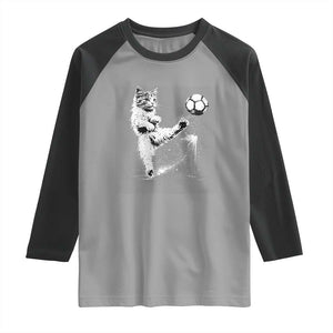 Cat Playing Soccer Raglan Shirt Funny Cat Lover Gift TS12 Sport Gray Black Print Your Wear