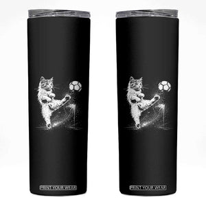 Cat Playing Soccer Skinny Tumbler Funny Cat Lover Gift TS12 Black Print Your Wear