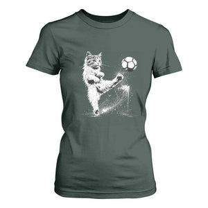 Cat Playing Soccer T Shirt For Women Funny Cat Lover Gift TS12 Dark Forest Green Print Your Wear