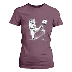 Cat Playing Soccer T Shirt For Women Funny Cat Lover Gift TS12 Maroon Print Your Wear