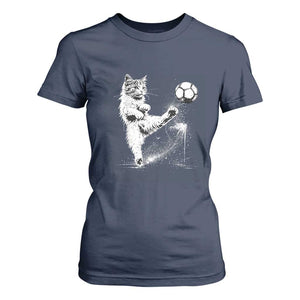 Cat Playing Soccer T Shirt For Women Funny Cat Lover Gift TS12 Navy Print Your Wear