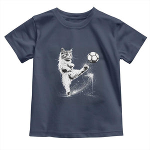 Cat Playing Soccer Toddler T Shirt Funny Cat Lover Gift TS12 Navy Print Your Wear