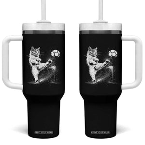 Cat Playing Soccer Tumbler With Handle Funny Cat Lover Gift TS12 One Size: 40 oz Black Print Your Wear