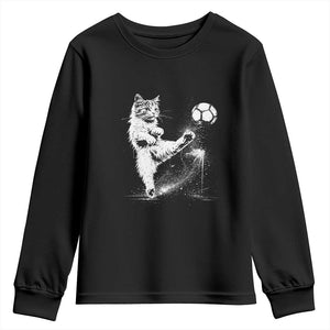 Cat Playing Soccer Youth Sweatshirt Funny Cat Lover Gift TS12 Black Print Your Wear