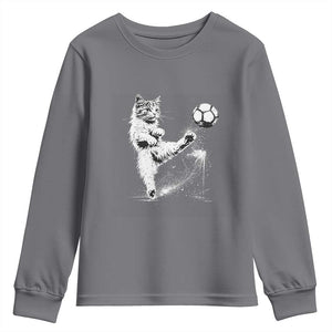 Cat Playing Soccer Youth Sweatshirt Funny Cat Lover Gift TS12 Charcoal Print Your Wear