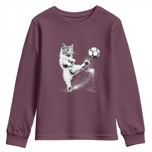 Cat Playing Soccer Youth Sweatshirt Funny Cat Lover Gift TS12 Maroon Print Your Wear