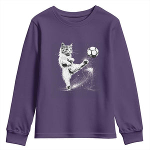 Cat Playing Soccer Youth Sweatshirt Funny Cat Lover Gift TS12 Purple Print Your Wear