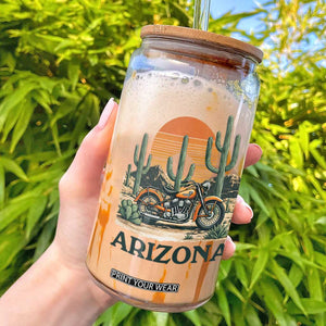 Arizona Motorcycle Glass Can Vintage Desert Highway Rider Gift TS12 White Print Your Wear