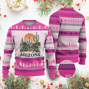 Arizona Motorcycle Ugly Christmas Sweater Vintage Desert Highway Rider Gift TS12 Hot Pink Print Your Wear