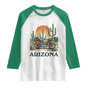 Arizona Motorcycle Raglan Shirt Vintage Desert Highway Rider Gift TS12 White Kelly Green Print Your Wear