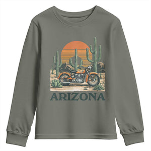 Arizona Motorcycle Youth Sweatshirt Vintage Desert Highway Rider Gift TS12 Military Green Print Your Wear
