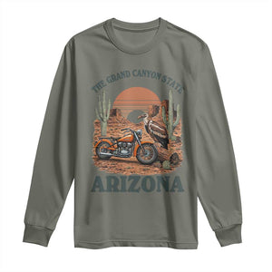 Vintage Arizona Motorcycle Rider Long Sleeve Shirt Desert Cactus Grand Canyon State TS12 Military Green Print Your Wear