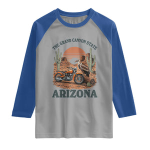 Vintage Arizona Motorcycle Rider Raglan Shirt Desert Cactus Grand Canyon State TS12 Sport Gray Royal Print Your Wear