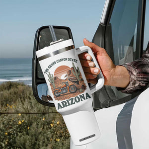 Vintage Arizona Motorcycle Rider Tumbler With Handle Desert Cactus Grand Canyon State TS12 Print Your Wear