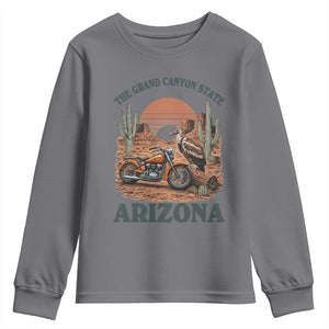 Vintage Arizona Motorcycle Rider Youth Sweatshirt Desert Cactus Grand Canyon State TS12 Charcoal Print Your Wear