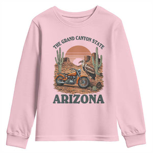 Vintage Arizona Motorcycle Rider Youth Sweatshirt Desert Cactus Grand Canyon State TS12 Light Pink Print Your Wear
