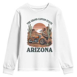 Vintage Arizona Motorcycle Rider Youth Sweatshirt Desert Cactus Grand Canyon State TS12 White Print Your Wear