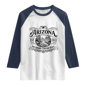 Arizona Desert Wanderlust Raglan Shirt Vintage Grand Canyon State Est 1912 TS12 White Navy Print Your Wear