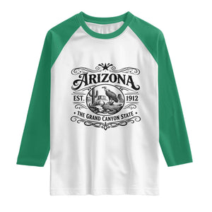 Vintage Arizona Cactus Desert Canyon Western 1912 Raglan Shirt TS12 White Kelly Green Print Your Wear