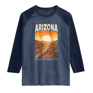 Arizona Souvenir Grand Canyon State Raglan Shirt Saguaro Cactus Road Trip TS12 Heather Denim Navy Print Your Wear
