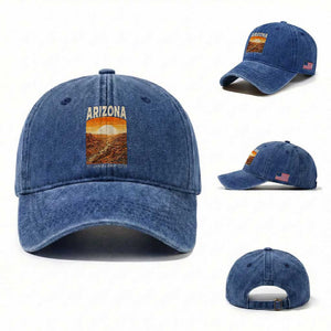 Arizona Souvenir Grand Canyon State Washed Cotton Baseball Cap Saguaro Cactus Road Trip TS12 Washed Cap Universal Fit Royal Blue Print Your Wear