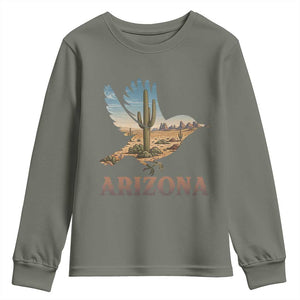 Arizona Desert Wren Bird Youth Sweatshirt Cactus Landscape Rustic Western TS12 Military Green Print Your Wear
